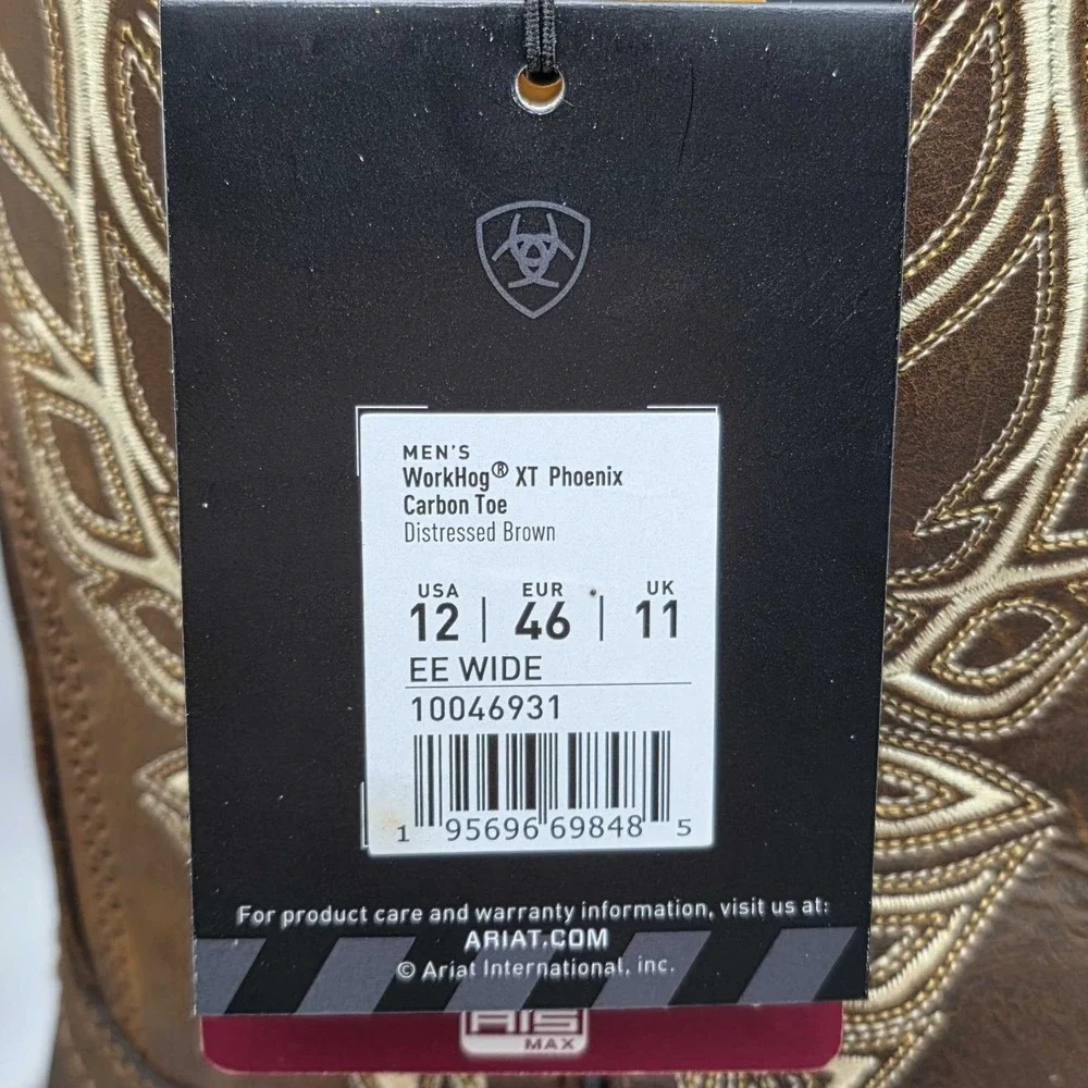 Ariat WorkHog XT Phoenix Carbon Toe Pull On Work Boots Men's 12 EE Brown NWT